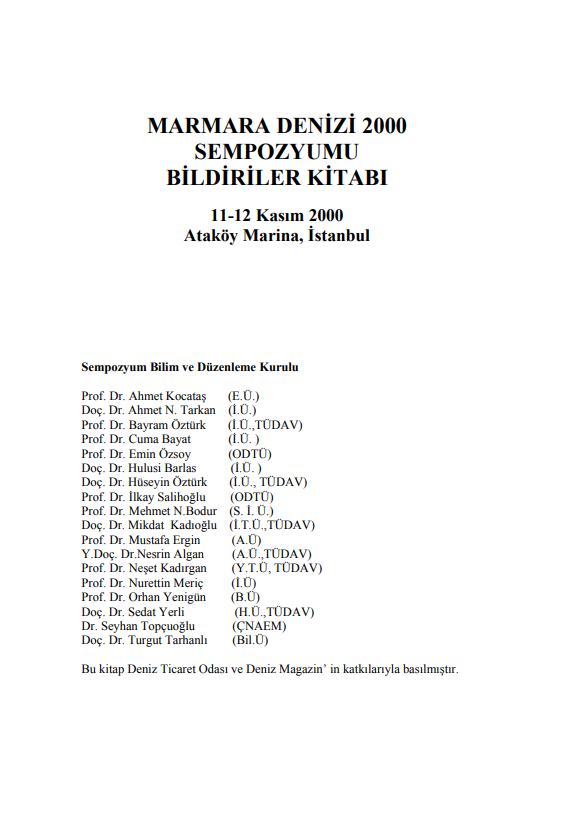 Marmara Denizi 2000 Sempozyumu Bildiriler Kitabı 