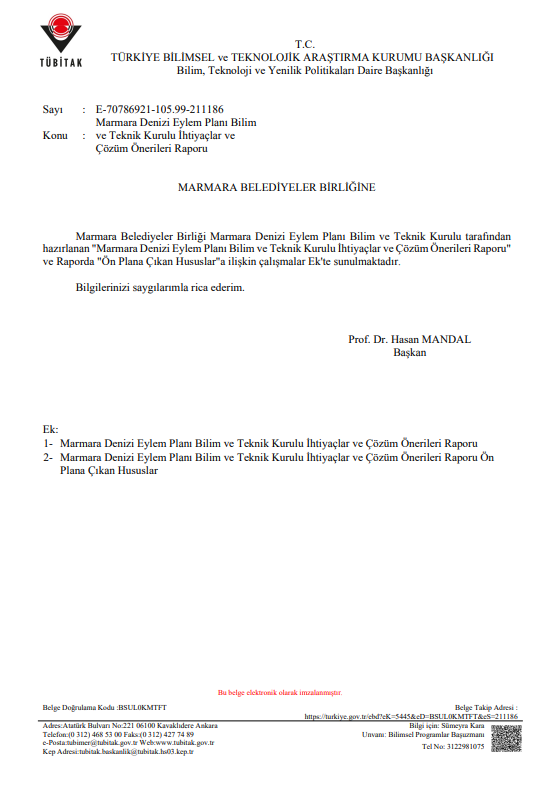 MBB Marmara Denizi Bilim ve Teknik Kurulu İhtiyaçlar ve Çözüm Önerileri Raporu